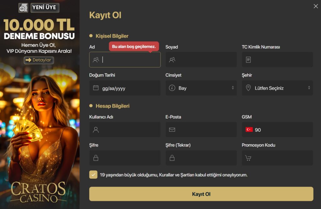 cratoscasino üyelik işlemleri